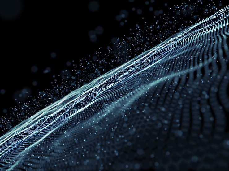 Gratis Foto 3d geef van een abstracte achtergrond met een digitaal cyberdeeltjesontwerp terug