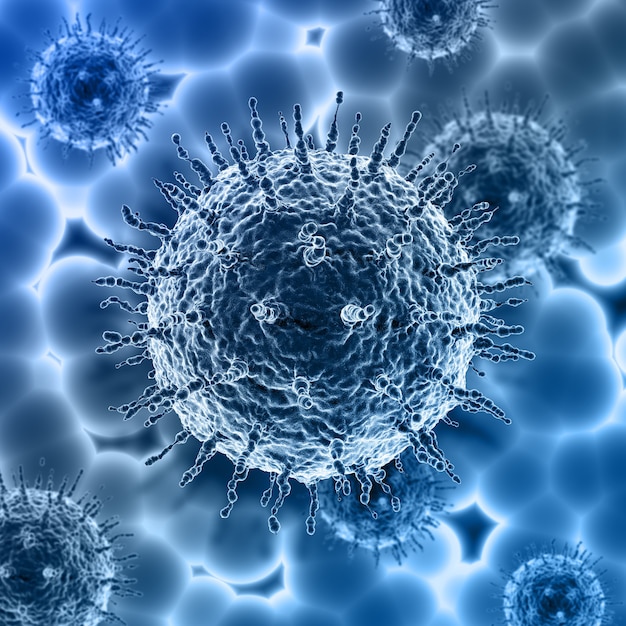 Gratis foto 3d geef van een medische achtergrond met gedetailleerde viruscellen terug