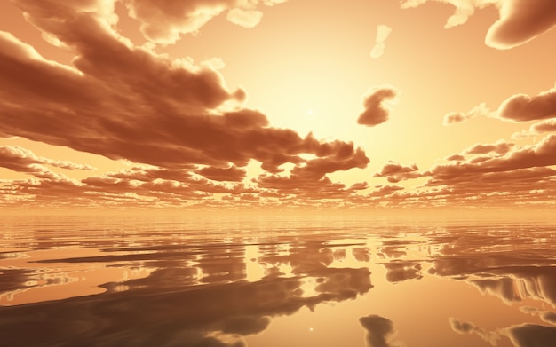 3D geef van een spectaculaire zonsondergang over de oceaan