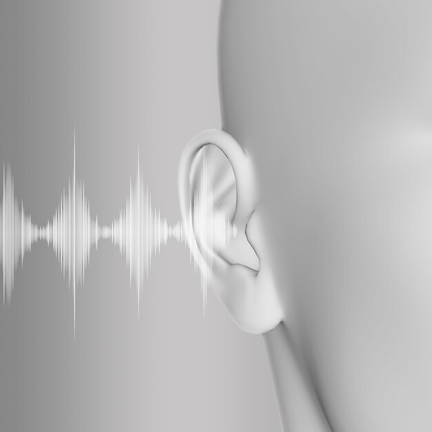 3D geef van medisch met dichte omhooggaand van oor en geluidsgolven terug