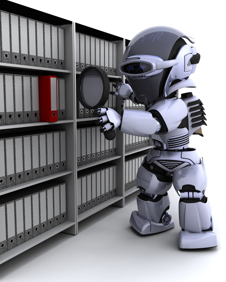 Gratis Foto 3d geef van robot het indienen documenten