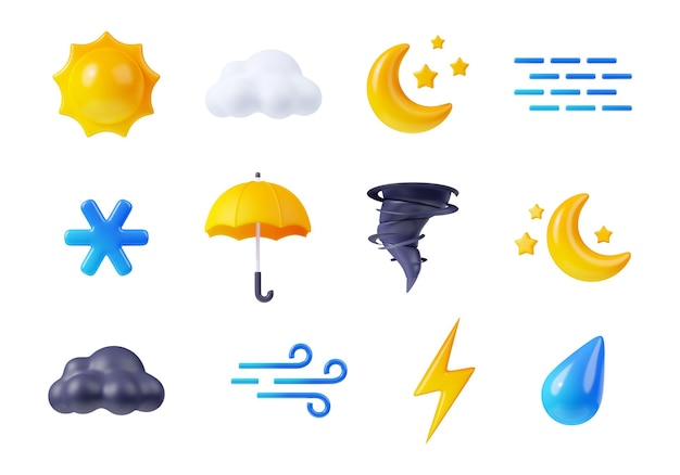 3D geef weerpictogrammen terug geplaatst de halve maan van zonwolken