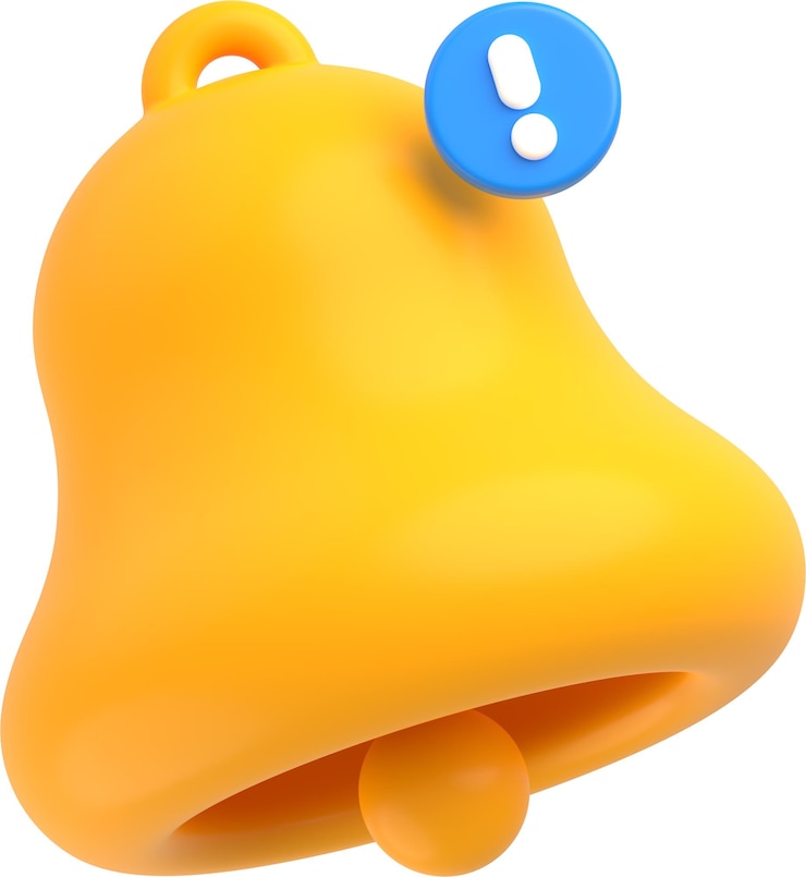 Gratis Foto 3d gele bel met uitroepteken