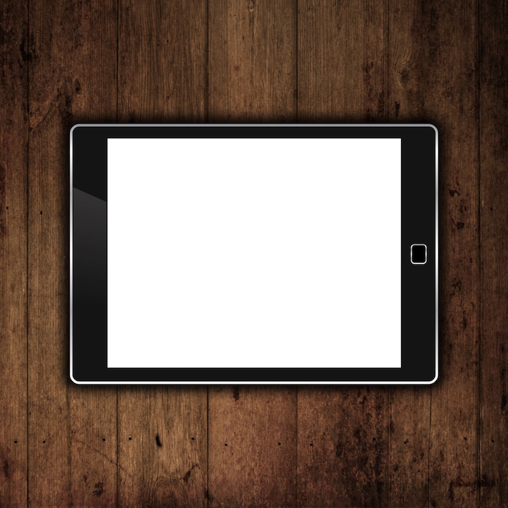 Gratis Foto 3d generieke eletronic tablet op een grunge houten achtergrond
