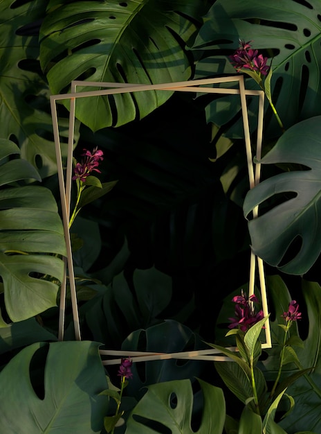 Gratis foto 3d groene palmbladeren arrangement