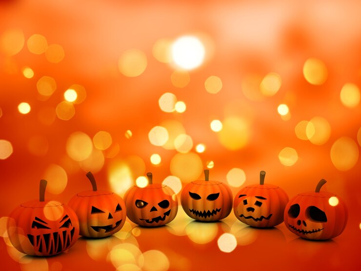 Gratis Foto 3d halloween achtergrond met pompoenen
