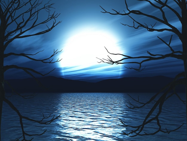 3d halloween maanverlicht landschap
