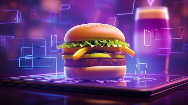 Gratis foto 3d-hamburger met felle lichten