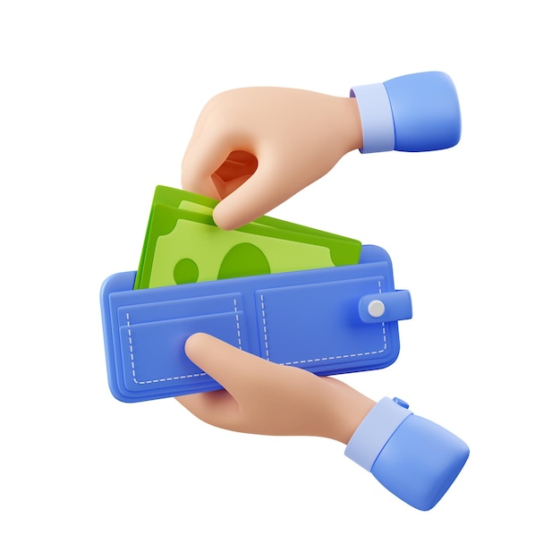 3D-hand haalt papiergeld uit de portemonnee
