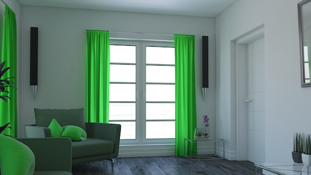 3D-hedendaagse woonkamer Interieur en moderne meubels