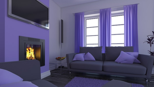 3d-hedendaagse woonkamer interieur en moderne meubels