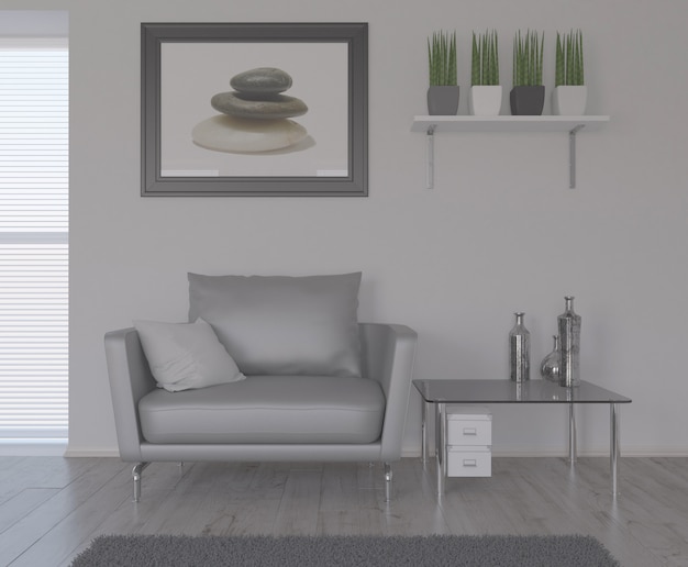 3d-hedendaagse woonkamer interieur en moderne meubels