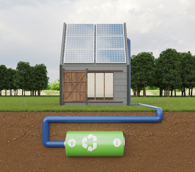 Gratis foto 3d huis met zonnepanelen