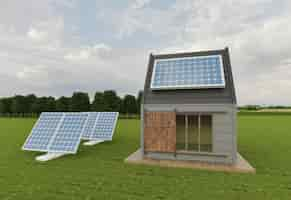 Gratis foto 3d huis met zonnepanelen