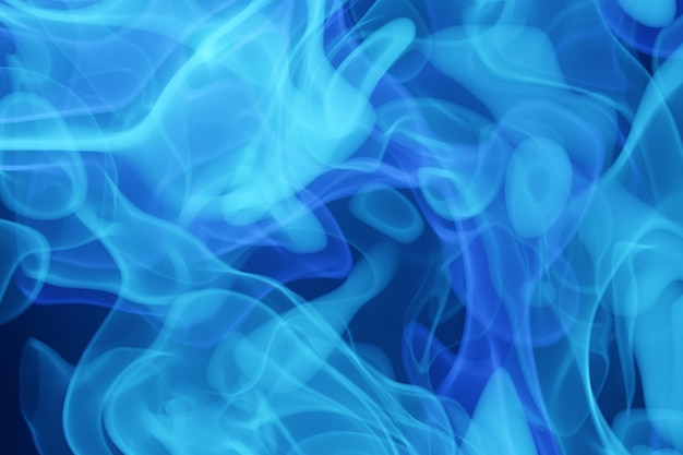 3d illustratie blauw abstract rookwolkpatroon op een zwarte geïsoleerde achtergrond