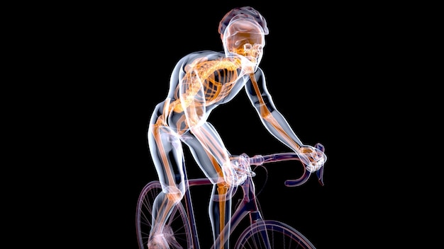 Gratis foto 3d illustratie van een anatomie van een xray fietser die rijdt met abstracte kunst