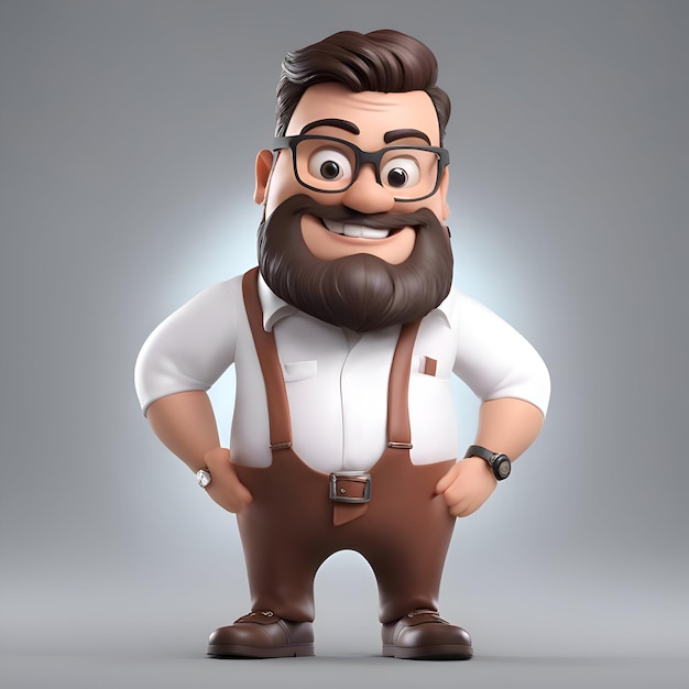 Gratis foto 3d-illustratie van een hipsterman met een grote baard en bril