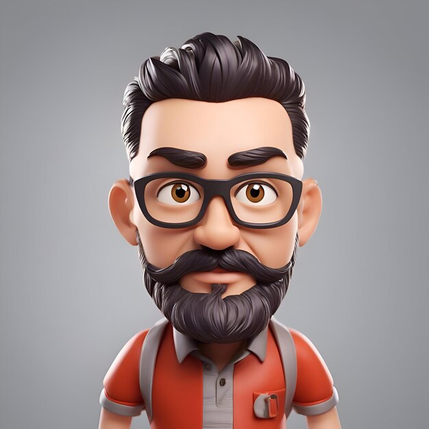 3D-illustratie van een hipsterman met snor en bril