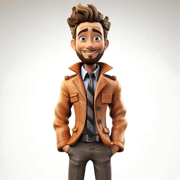 Gratis foto 3d-illustratie van een jonge man met een bruine jas en bruine jas