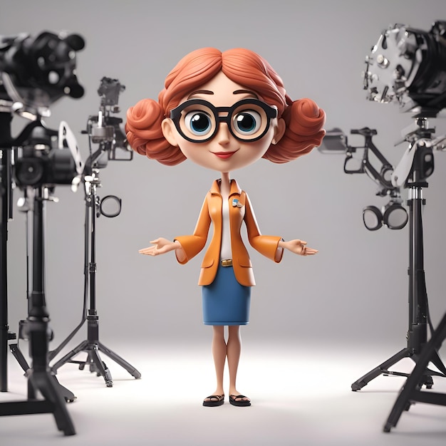 3D-illustratie van een schattig tekenfilmmeisje in een fotostudio