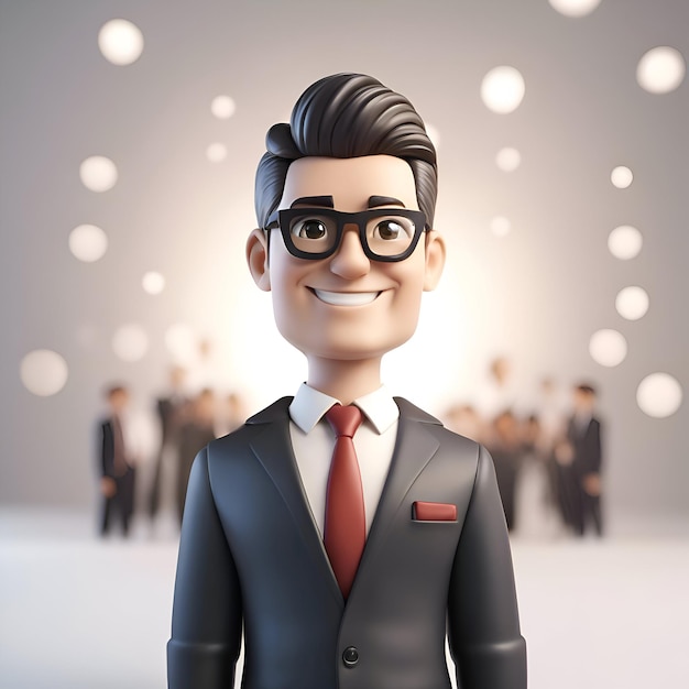 3D-illustratie van een zakenman die voor een groep mensen staat