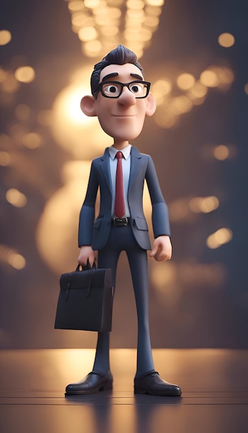 Gratis foto 3d-illustratie van een zakenman met een koffer in zijn hand