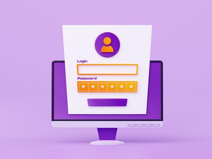 Gratis Foto 3d illustratie van het inlogscherm van de computermonitor