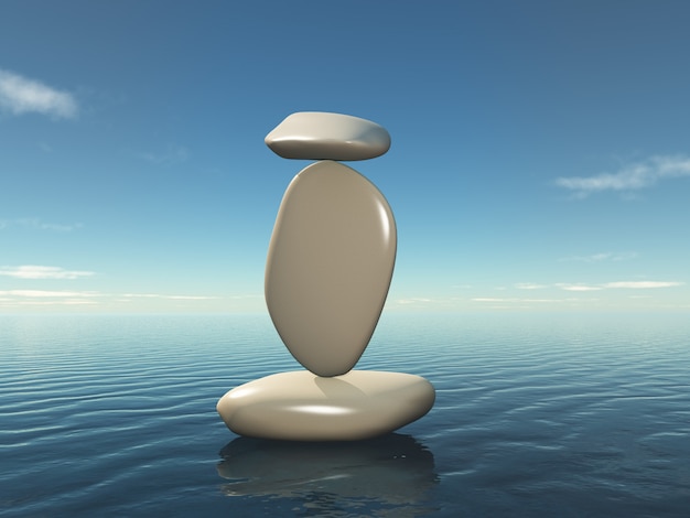 3D in evenwicht brengende zen kiezels