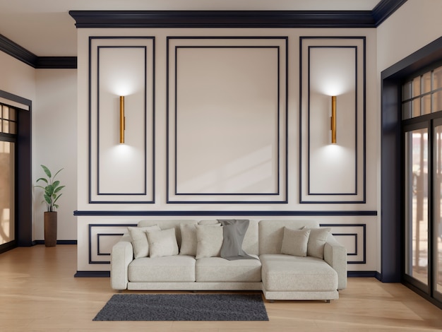 Gratis foto 3d-kamerinterieur met klassiek design en meubilair