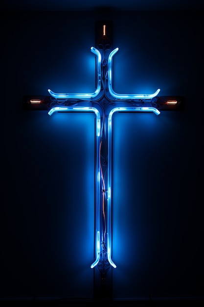Gratis foto 3d-kruis met neonlichten