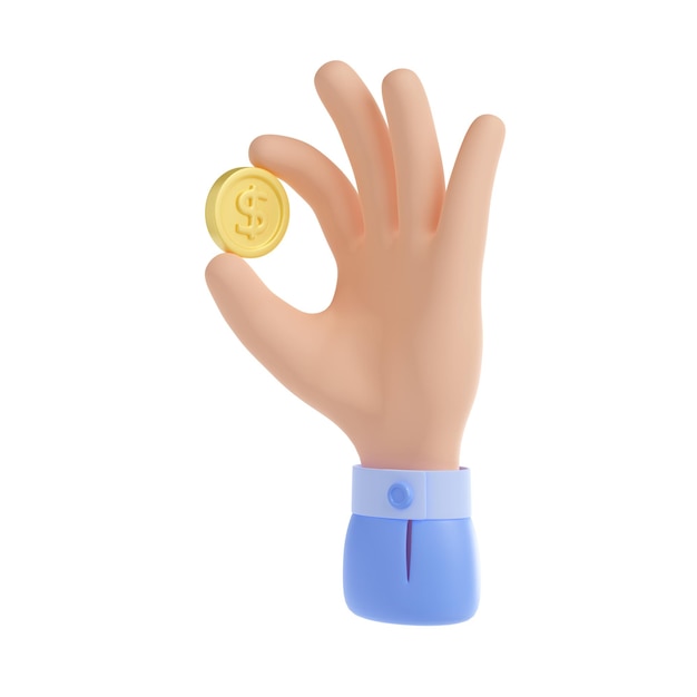 Gratis foto 3d-man hand met gouden munt met dollarteken