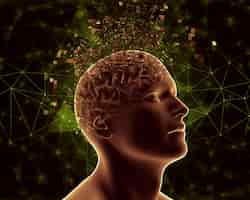 Gratis foto 3d mannelijke figuur met pixelated hersenen die geestelijke gezondheidsproblemen afbeelden