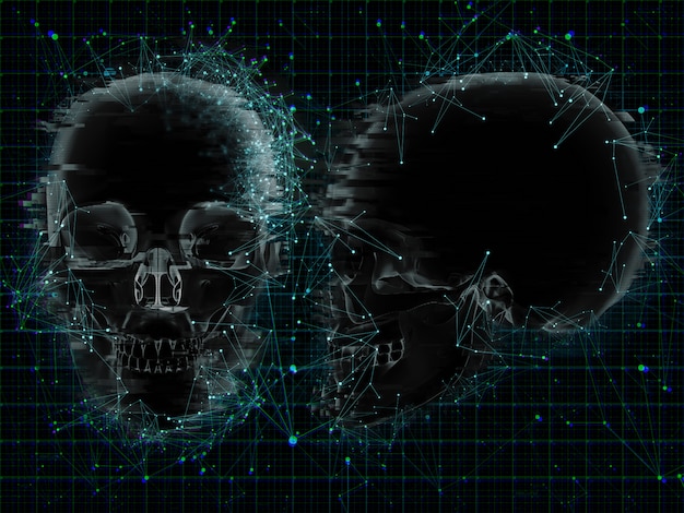 3D medische achtergrond met laag polyontwerp op röntgenstraal van schedels