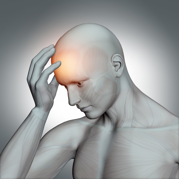 3d menselijke figuur met hoofdpijn