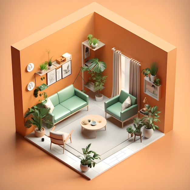 Gratis foto 3d-model van huiskamer
