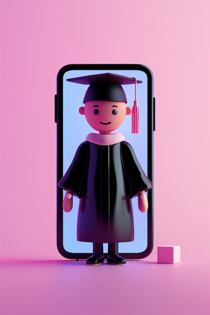 3D-personage dat uit een smartphone verschijnt