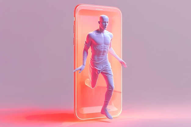 3D-personage dat uit een smartphone verschijnt