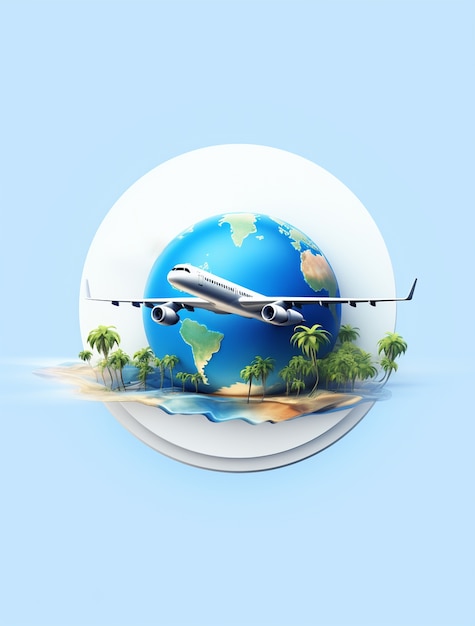 Gratis foto 3d reis icoon met vliegtuig