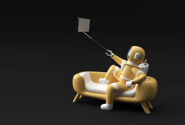 3D Render Astronaut maakt selfie 3d illustratie Design