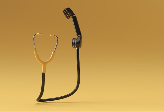 3D Render Concept van telefoonontvanger met Stethoscoop concept van Emergency Call