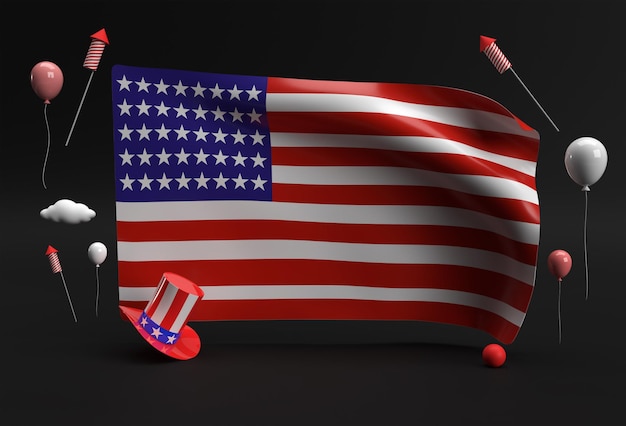 3D Render Usa vlag 4 juli USA Independence Day Concept