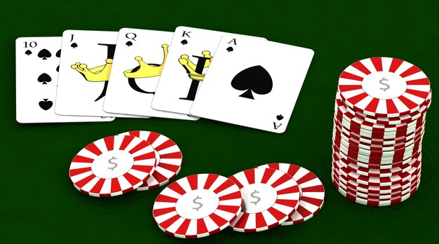 Gratis foto 3d render van casino chips en speelkaarten