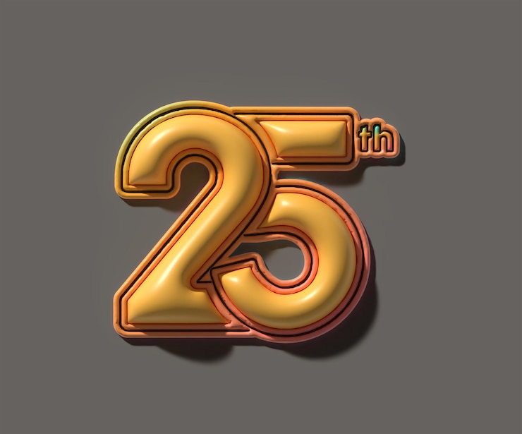 Gratis Foto 3d render van een 25 vijfentwintig nummer afbeelding ontwerp