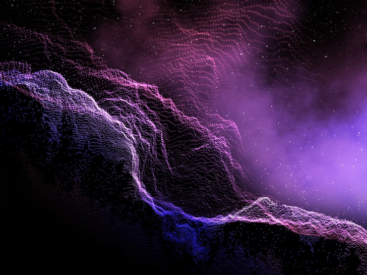 Gratis Foto 3d render van een abstract deeltjesontwerp op een ruimte nevel achtergrond