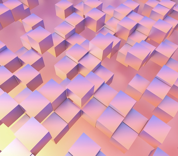 3d render van een abstract met zwevende blokjes