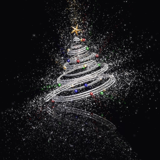 3D render van een abstracte kerstboom met een exploderende glitter effect