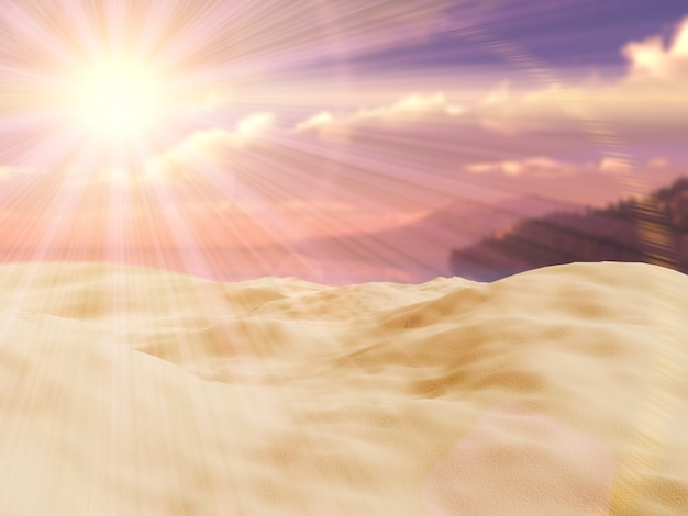 Gratis foto 3d render van een close-up van zand met uitzicht op tropisch landschap