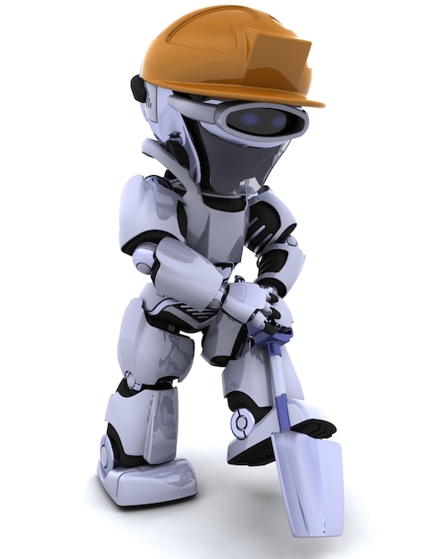 3D render van een constructie robot met spade