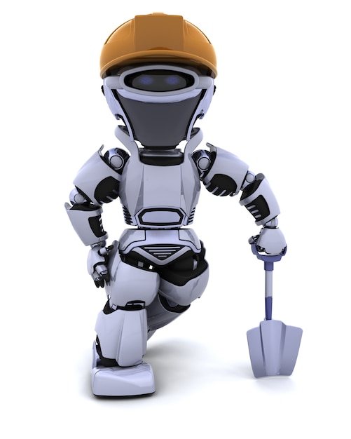 3D render van een constructie robot met spade