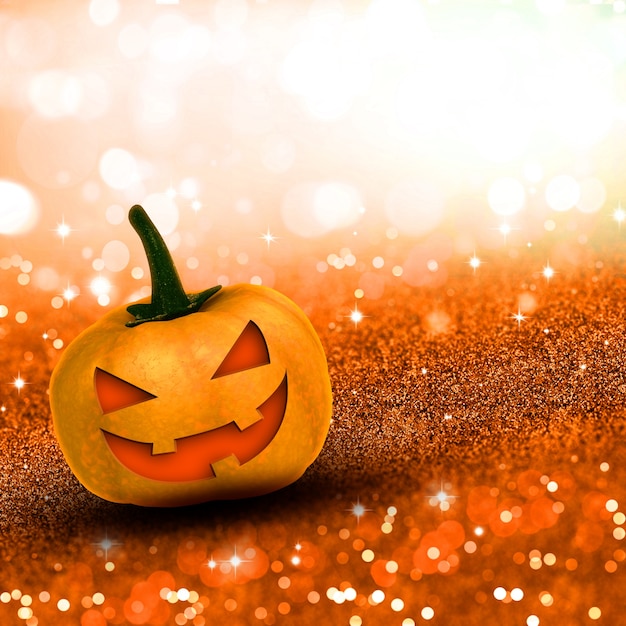 3D render van een Halloween pompoen op glitteryachtergrond